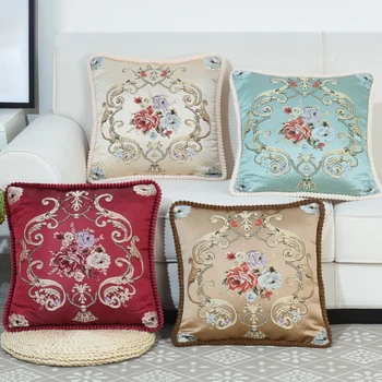 

Quality Embroidery American European Floral Flowers Decorative Pillow Case Covering Seat Car Throw Cushion Cover Blue Wine Coffe