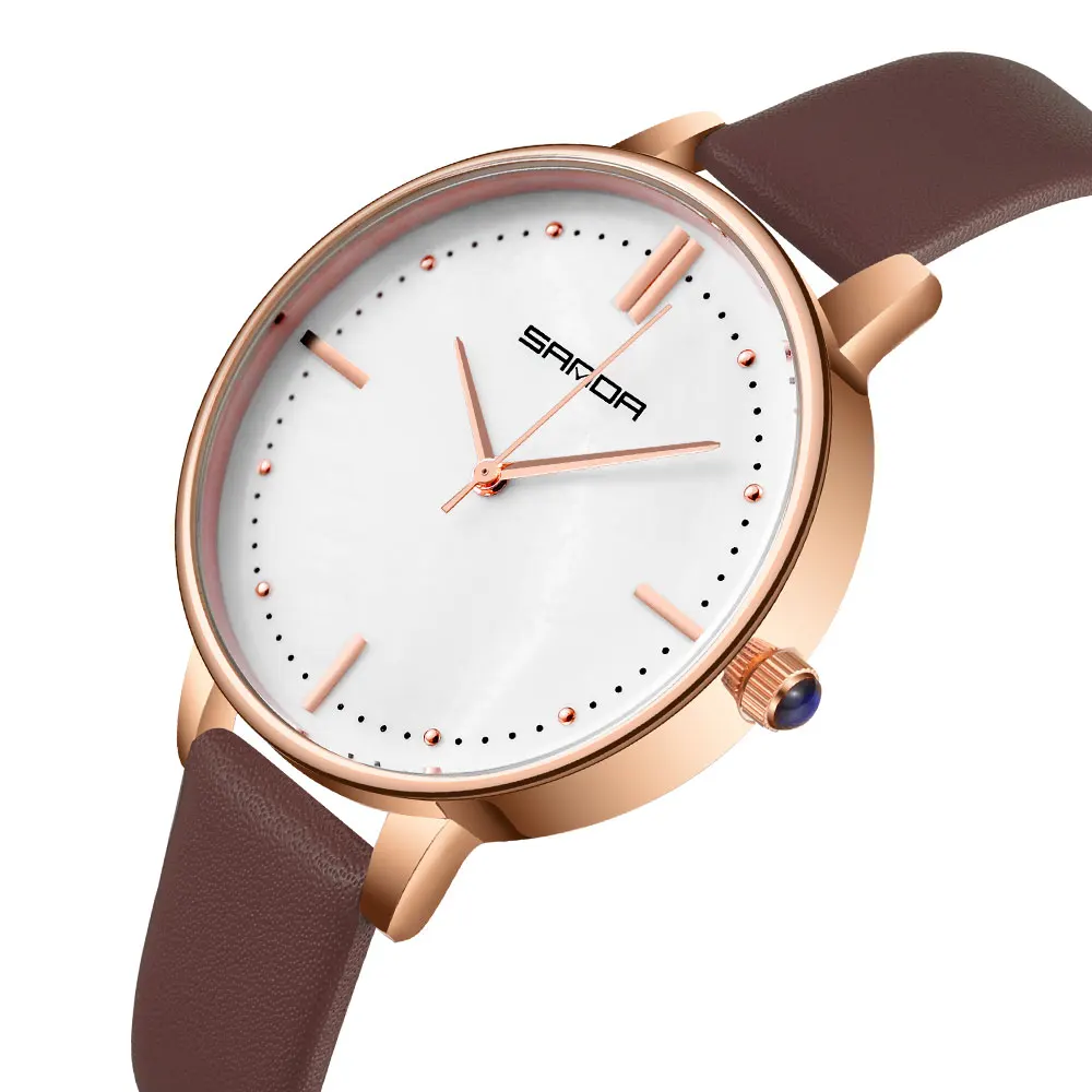 

SANDA Simple Big Dial Watches Women Fashion Dress Ladies Watches Small Bracelet Leather Female Clock relogio feminino P227