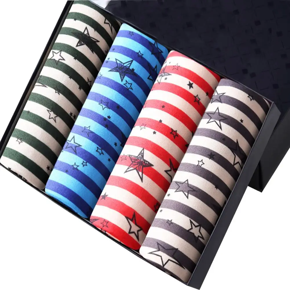 Striped stars ZACOO 4 шт./компл. для мужчин с модным принтом дышащие U выпуклые Дизайн Мягкие боксеры - Цвет: Striped stars