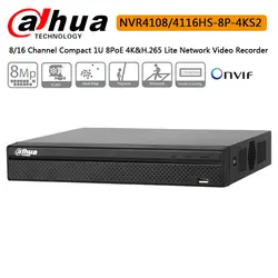 Оригинальный Dahua 8CH 16CH NVR4108HS-8P-4KS2 NVR4116HS-8P-4KS2 Compact 8PoE H.265 Lite сетевой видеорегистратор разрешение до 8 МП