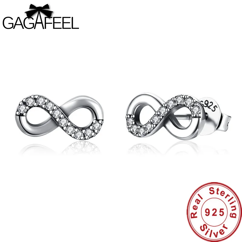 GAGAFEEL высокое качество 925 пробы серебряные серьги Бесконечность любовь прозрачный CZ серьги в виде узла для женщин женские свадебные изысканные ювелирные изделия