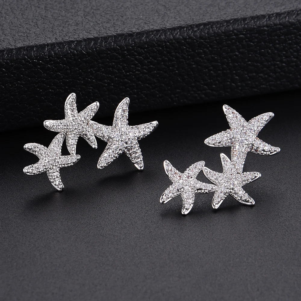 

missvikki New Trendy Clear Cubic Zirconia Seastar Stud Earrings for Women Bridal Wedding Engagement Jewelry Luxury Fashion