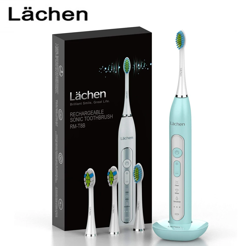 

Lachen RM-T8B Automatic Sonic Electric Toothbrush with 4 Brush Heads and Timer 3 Modes 3 Vibration Levels for Adult Oral Care