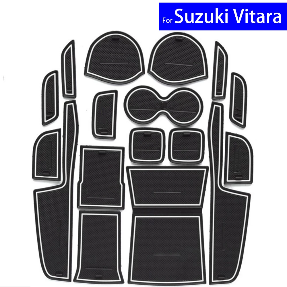17 Pcs Car Door Gate Slot Mats Carpets Position Cup Holder Pads For Suzuki Vitara 2016