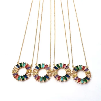 

5Pcs New design Circle Pendant Necklace Micro Pave rainbow Cubic Zirconia Simple Round Charms Chain Necklace Women Jewelry NK442