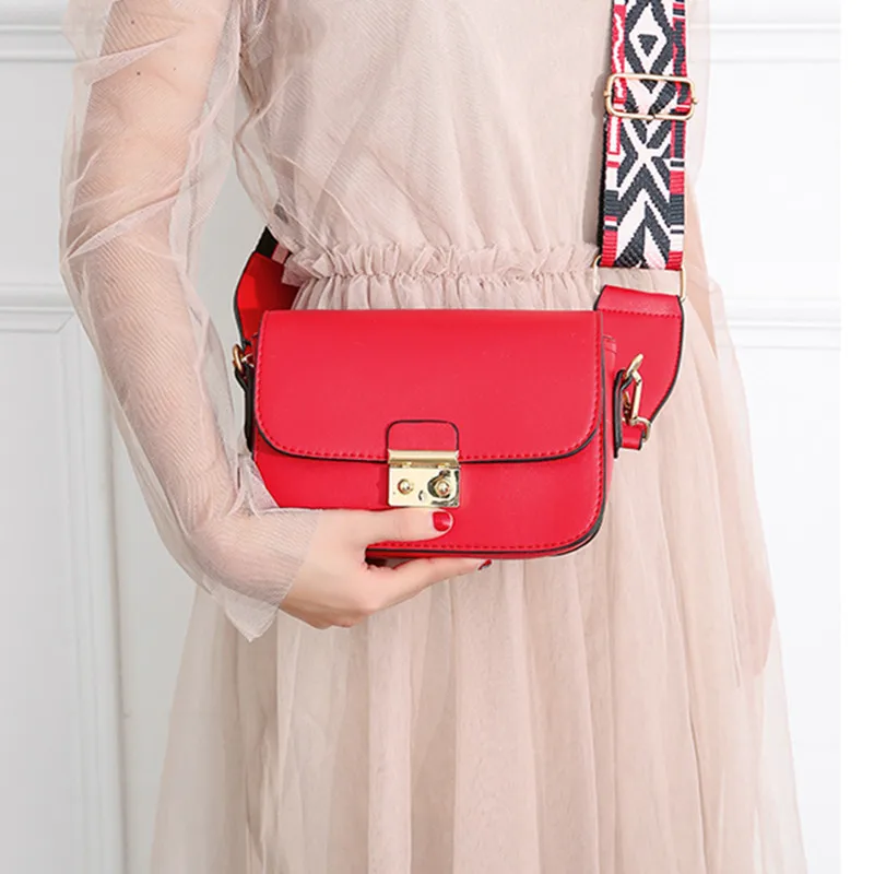 

Leather with Colorful Wide Strap Bolsa Feminina Women Locks Shoulder Crossbody Bag Fashion Small Mochila Women Flap Shoulder Bag