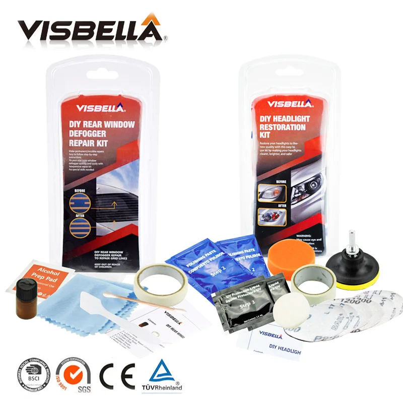 Visbella DIY Rear window Defogger Repair Kits Fix Auto Glass Mist Broken Grid and Headlamp Restoration Kits Car Headligh Clean