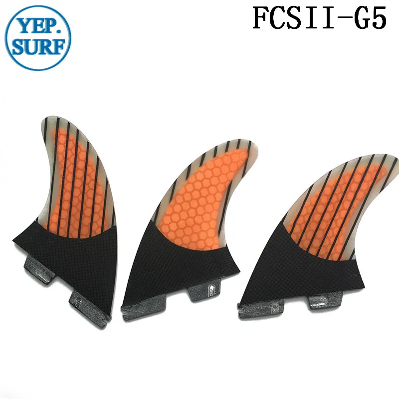 Плавники для серфинга FCS II G5 оранжевое волокно сотовое стекло углеродное плавник