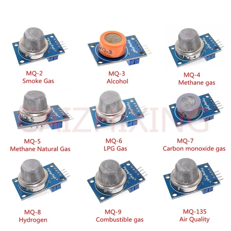 

9PCS/1Lot Gas Detection Sensor Module MQ-2 MQ-3 MQ-4 MQ-5 MQ-6 MQ-7 MQ-8 MQ-9 MQ-135 Sensor Module Gas Sensor Starter Kit