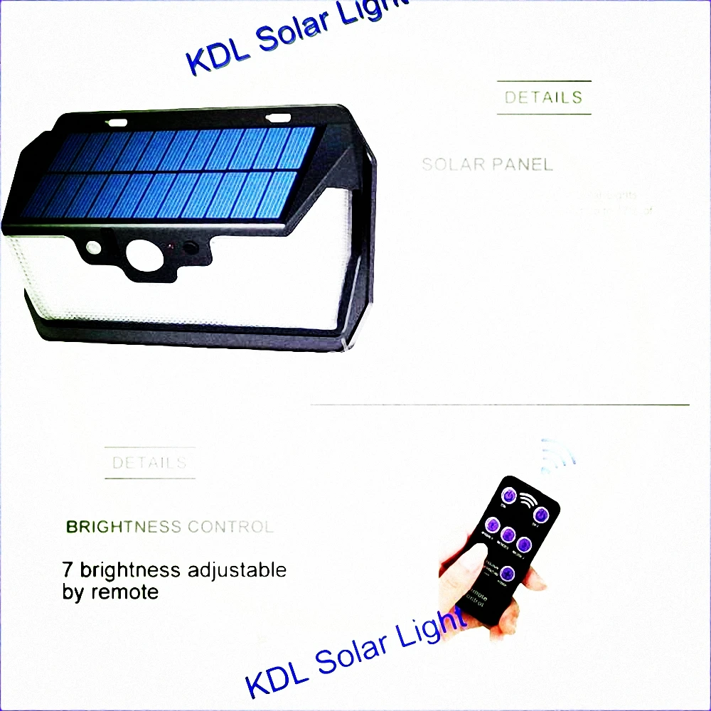 

55 LED 900lm Solar Light remote control radar smart 3 side lighting LED Solar Light Powered L IP camp street wall lamp yard ca