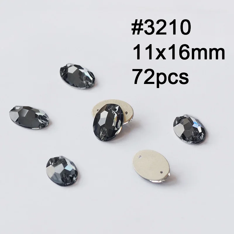 Crystal Black Diamond K9 Sew on Mirror Strass Rivoli Drop Square Cosmic Rhinestones DIY Dress Design Garment Accessories - Цвет: Oval 11X16mm 72pcs