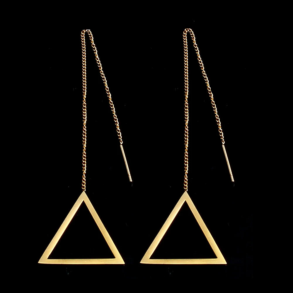 

stainless steel jewelry korean dangle drop long earrings hanging female brincos earing fashion triangle silve charms jewelry