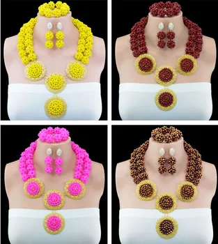

Elegant Gold Yellow Red Rose Nigerian African Wedding Beads Jewelry Set Traditional Indian Bridal Beads Set Free Shipping 10048