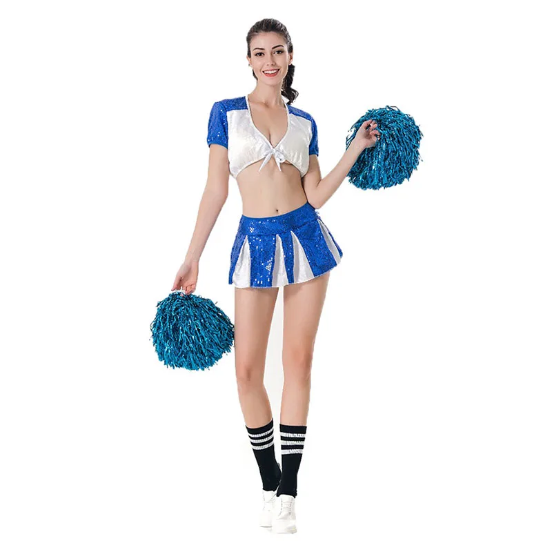 النساء مثير لكرة القدم كرة السلة المشجع بوم بومس زي البسيطة الأعلى تنورة 2 قطع مجموعة الترتر الملابس لسيدة زائد حجم