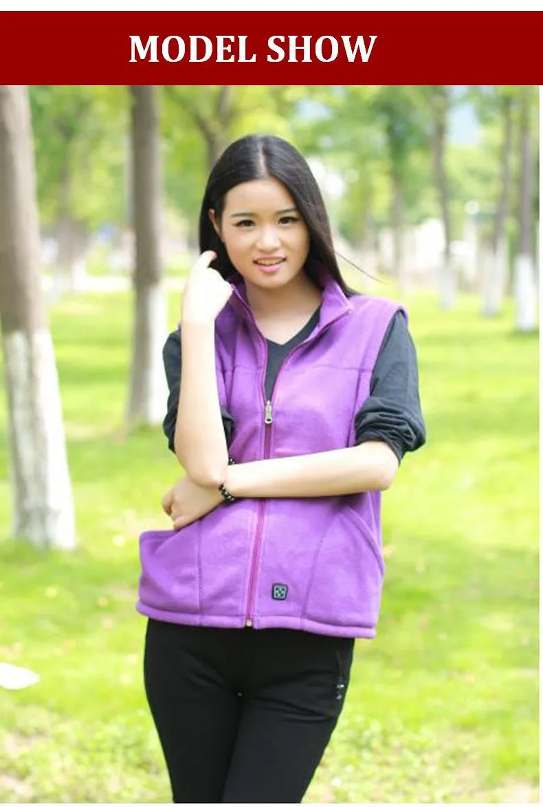 2016 Winter New 3 Heating Settings Temperature Control 7.4V Women Heated Vest Warm Polar Fleece Sleeveless Jacket Waistcoat S-XL WOMENS SIZE with battery pack