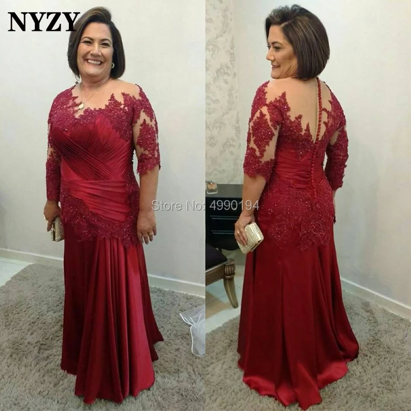 

NYZY M171 Burgundy Formal Dress Satin Pleats Lace Mother of the Bride Groom Dresses Elegant abiti da cerimonia da sera