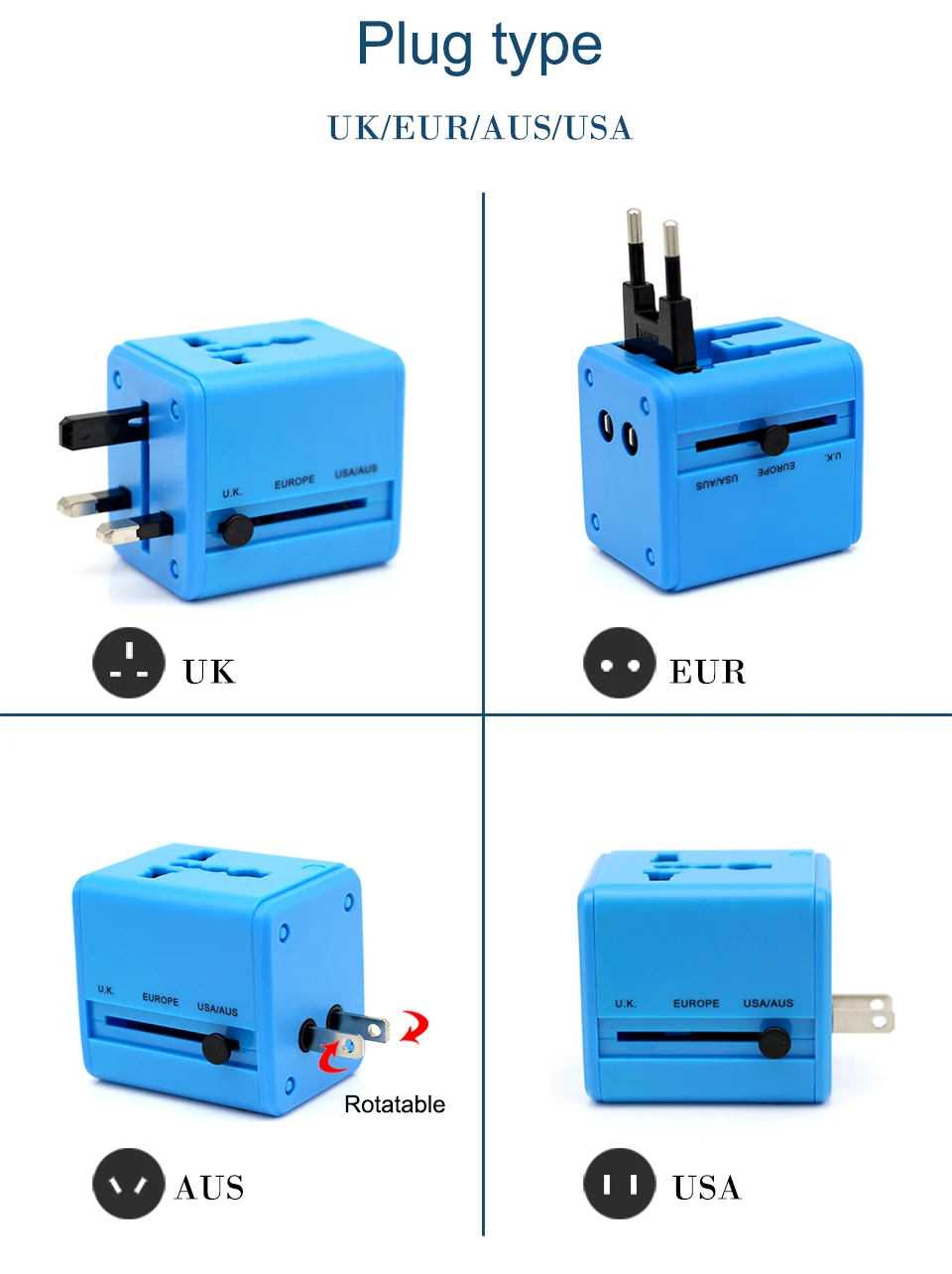 New Electric Plug Adaptor Universal UK US AU EU AC Power Socket Plug Travel Charger Adapter Converter Dual USB Fast Charging (7)