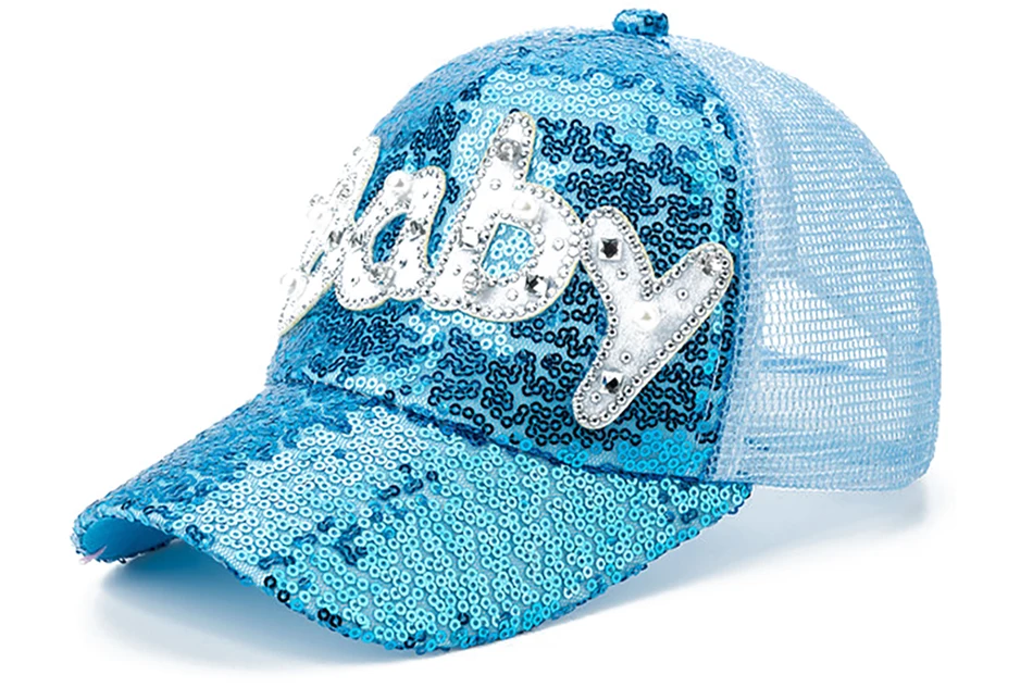 Новая летне-осенняя Кепка для маленьких девочек от 3 до 9 лет, бейсбольная кепка для девочек с блестками и сеткой, регулируемая Детская кепка с милыми ушками, шляпы от солнца