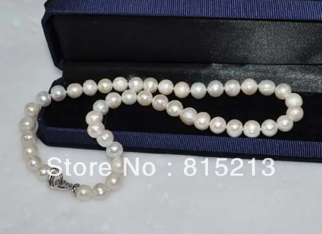 

ddh00801 Real pearl 9-10mm white freshwater pearl necklace free P&P