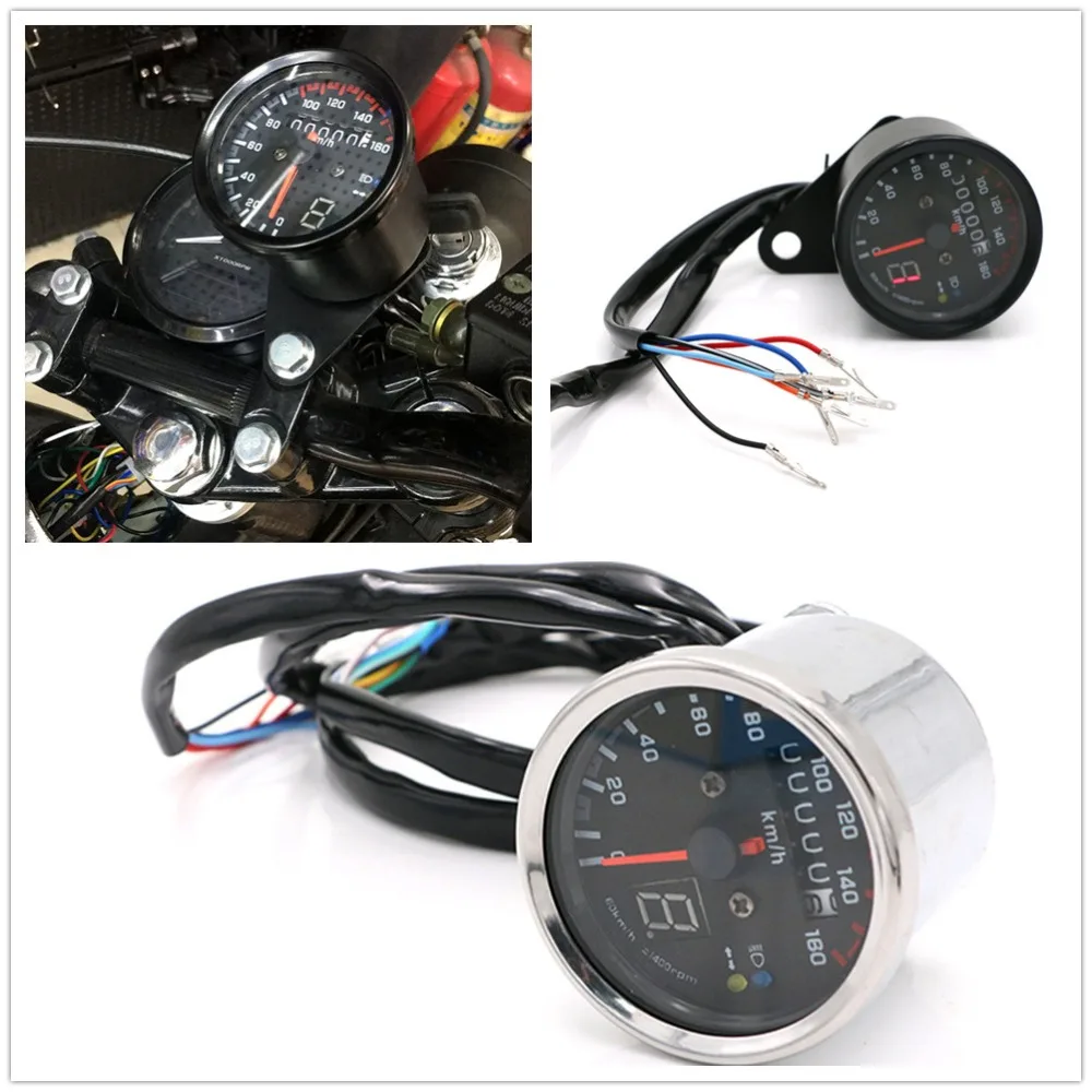 

DC 12V Universal Motorcycle Speedometer Tachometer Gauge w/ LED Backlight Silver/Chrome