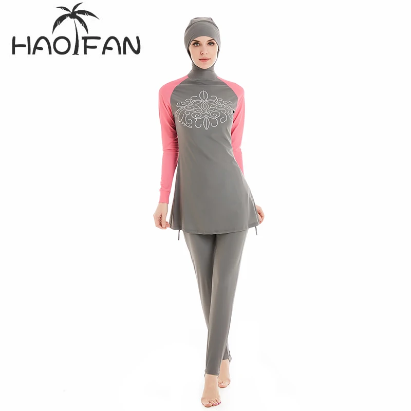 

HAOFAN Muslim swimsuit Islamic lady Conservative bathingsuit Full Cover beach skirts Floral Muslim swimwear Hijab Plus Size 6XL