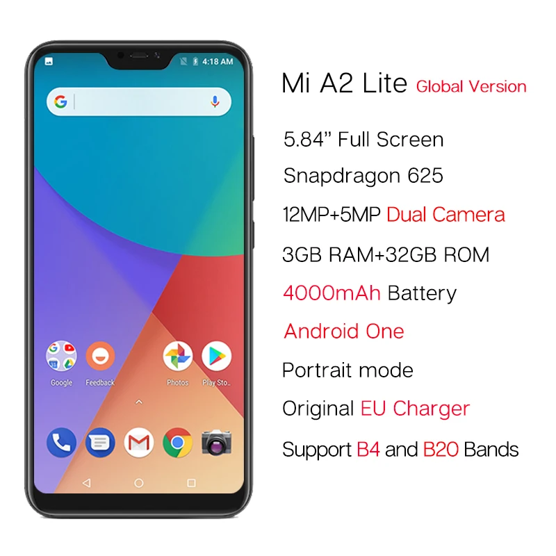Xiaomi Mi A2 Lite 3 ГБ 32 Глобальный Версия 5 84 ''Восьмиядерный процессор Snapdragon 625