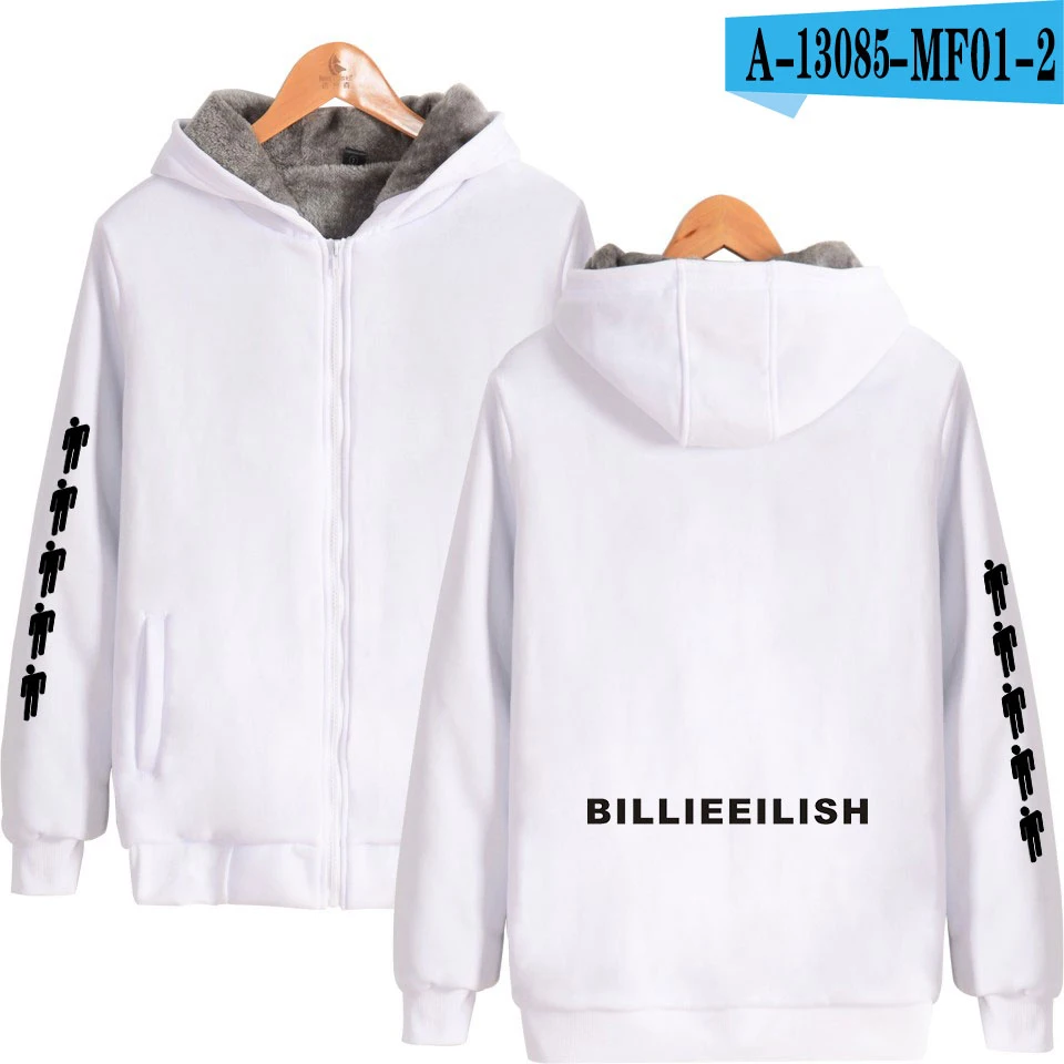 Billie Eilish Print горячая Распродажа с длинным рукавом толстовки на молнии с капюшоном женская и мужская повседневная K-pops одежда 4XL - Цвет: Хаки