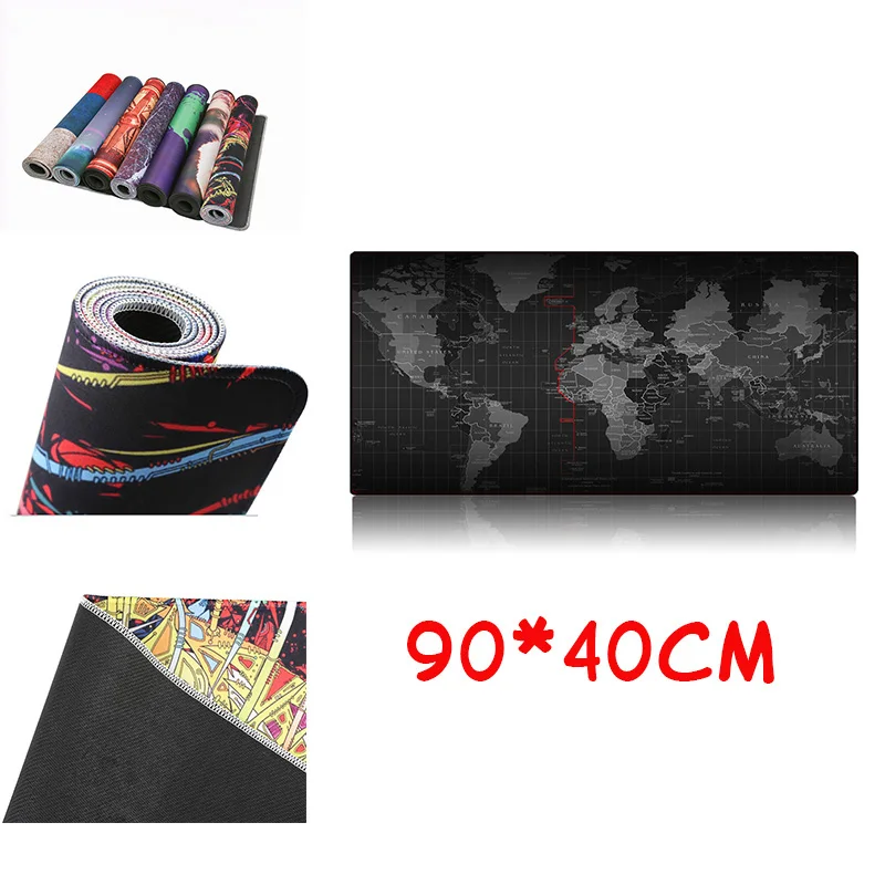 

22*18/60x45/80x30/90x40cm Black World Map Locking Edge Mouse Pad Gamer Large Size Computer Keyboard Mat Table Gaming Mousepad