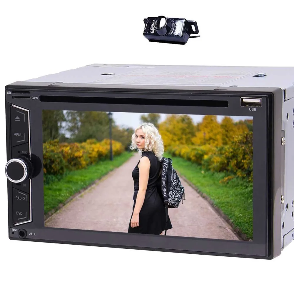 

Double Din Car Radio DVD CD Player 6.2'' MP5 Player Remote Control Bluetooth 1080P Video FM/AM RDS Radio USB TF AUX+Rear Camera