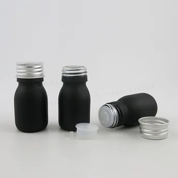 

50 x 30ml Cute Frosted Black Round Glass Bottle with Orifice Reducer & Silver Aluminum Cap 1oz Essential Oils Refillable Bottle