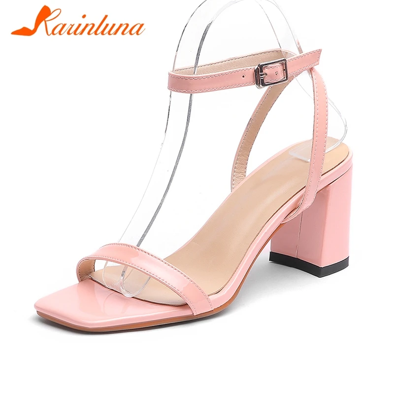 

KARINLUNA New Arrivals Patent Leather ladies Chunky High Heels Summer Sandals Woman Shoes Party Wedding Shoes Woman Sandals