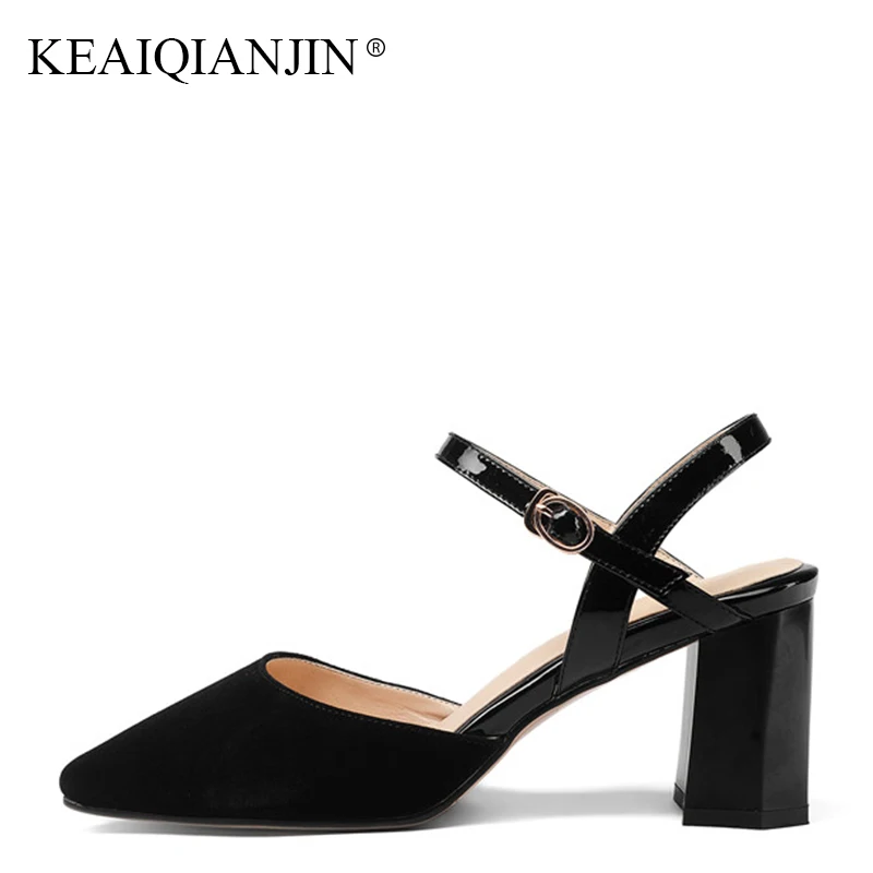 

KEAIQIANJIN Woman Genuine Leather Sandal Fashion Black Red High Heels Shoes Sexy Plus Size 33 43 Summer Gladiator Sandals 2018