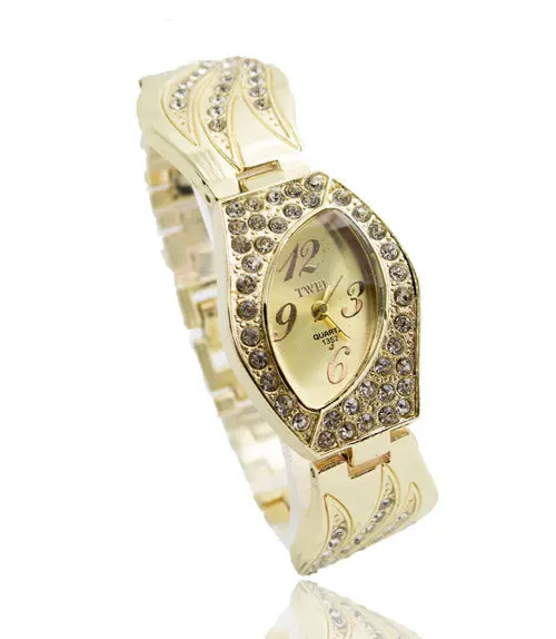 

Wholesale Fashion Gold Plated Dress Watch Ladies Crystal Quartz Watch Women Wristwatches TW055