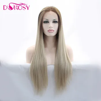 

DOROSY HAIR Natural Straight High Temperature Fiber Full Long Brown Ombre Synthetic Lace Front Wig For Women