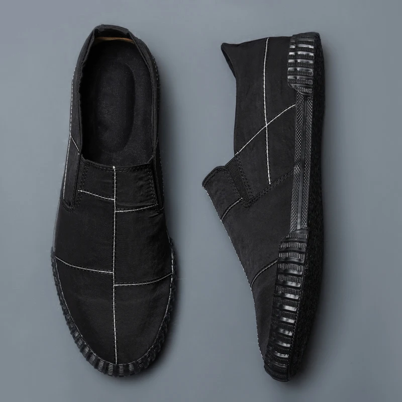 

2019 Fashion Men's Canvas Sneakers Shoes Spring Men's Tide Slip On Men's Driving Loafer Shoes Ventilation Men Vulcanize Shoes