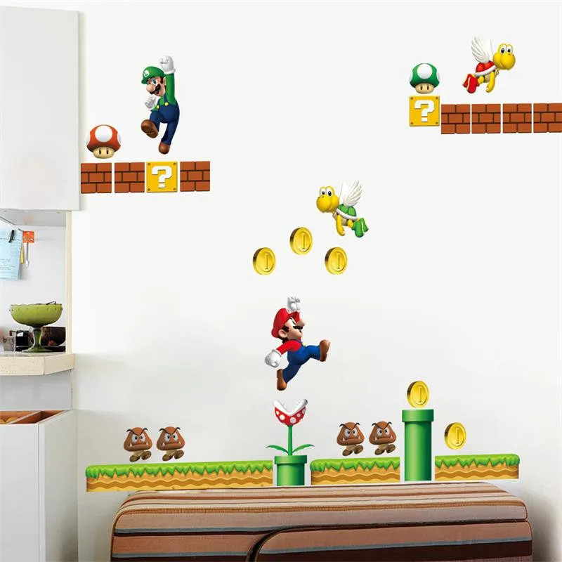 Винил, съемная Наклейка на стену, домашний декор, Гигантский Большой Super Mario Bros, детское съемное настенное окно, наклейка для домашнего декора