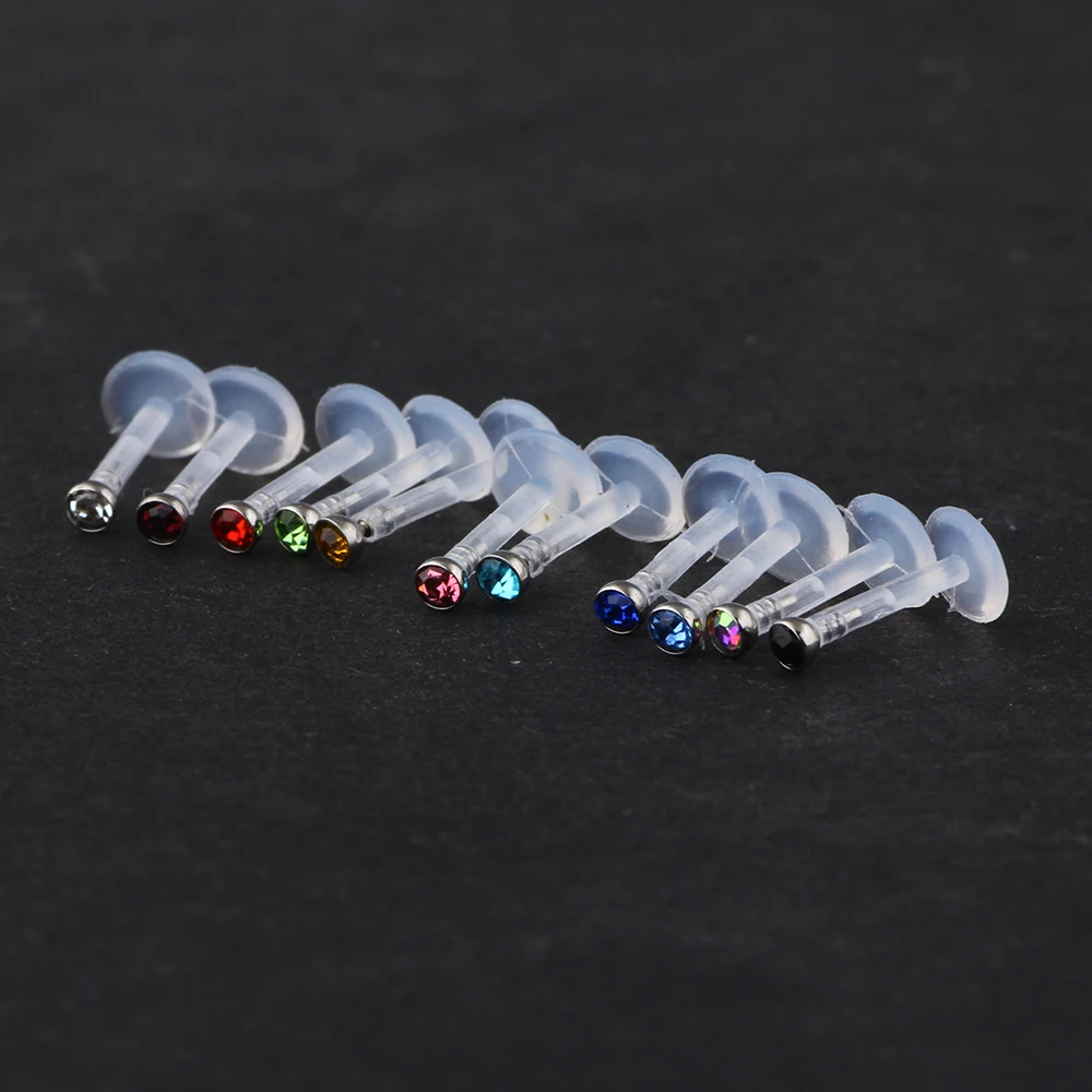 JUNLOWPY 1PC 316L Steel Crystal Ball Labret Stud Lip Ring Tragus Piercing Ear Cartilage Earring Body Piercing Helix Barbell Bar