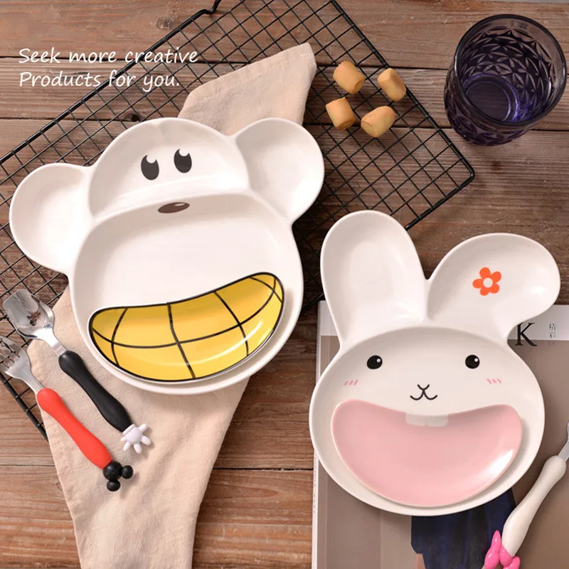 

Ceramic Plate Monkey Tray Rabbit Dish Sub-grid Tray Fruit Plate Cheese Subdivision Christmas Child Breakfast Food Dish Container