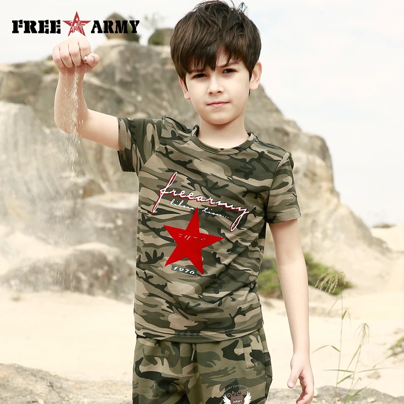 Children’s Kids Boys Army T-shirt Camouflage Short Sleeves Casual Summer Top