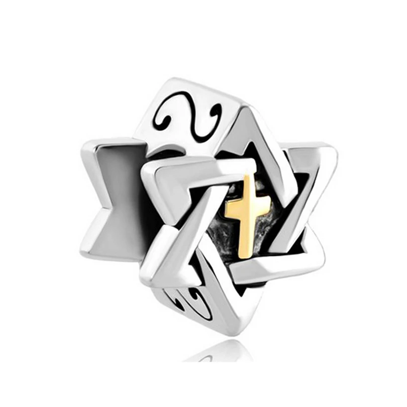 2 тонированные покрытые Крест Звезда Европейский оберег бусины для браслета Fit