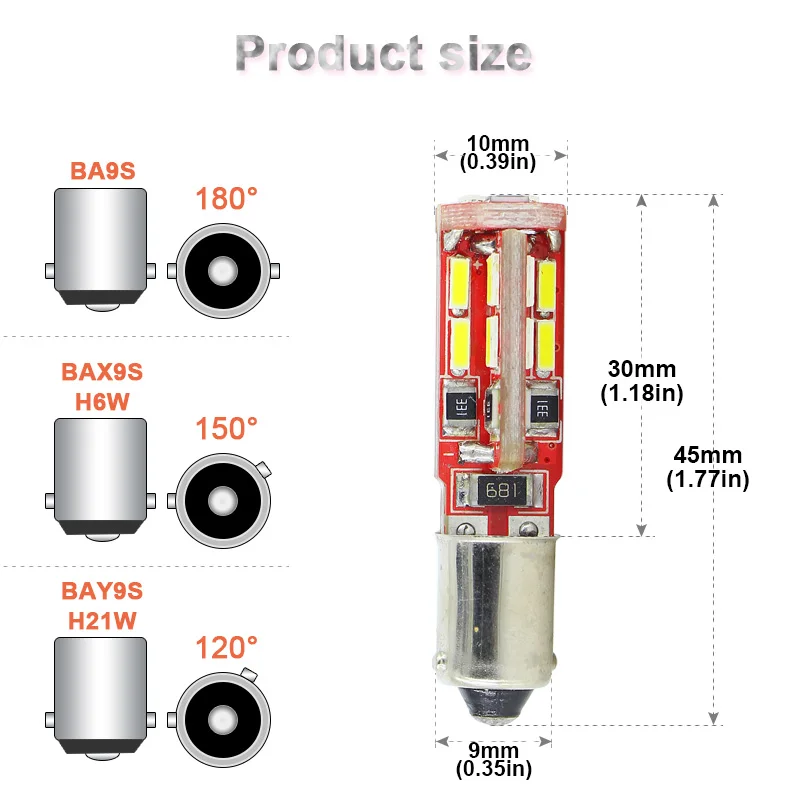 SAARMAT Plug & Play 2x Led лампа BAX9S H6W 6000K белый 19SMD чип Canbus без ошибок светодиодные