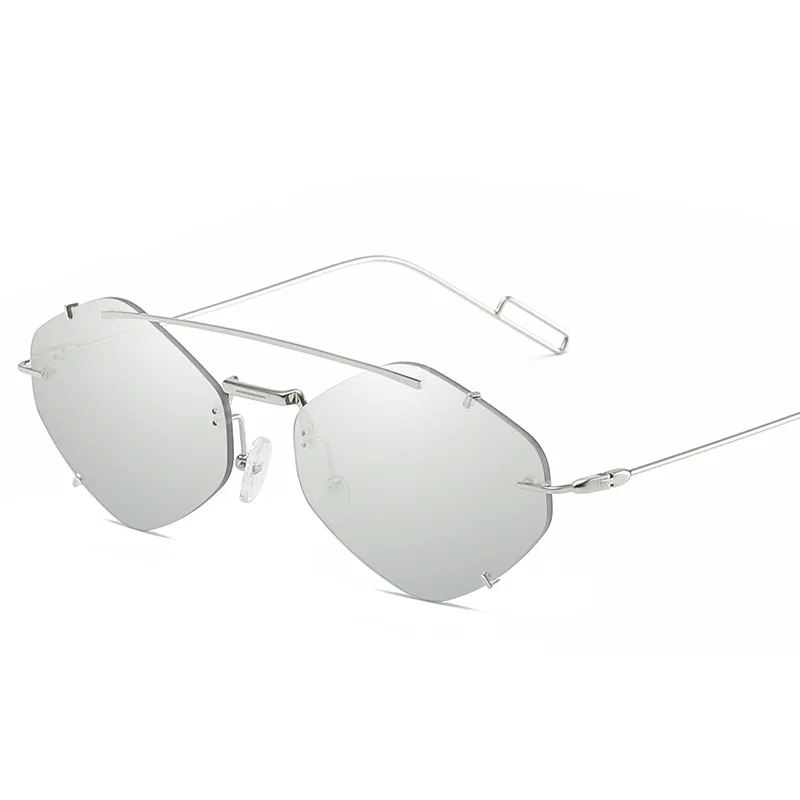 YOOSKE солнцезащитные очки без оправы для женщин и мужчин Роскошные брендовые маленькие многоугольные солнцезащитные очки оттенки дамские сплав очки в стиле стимпанк UV400 - Цвет линз: Серебристый