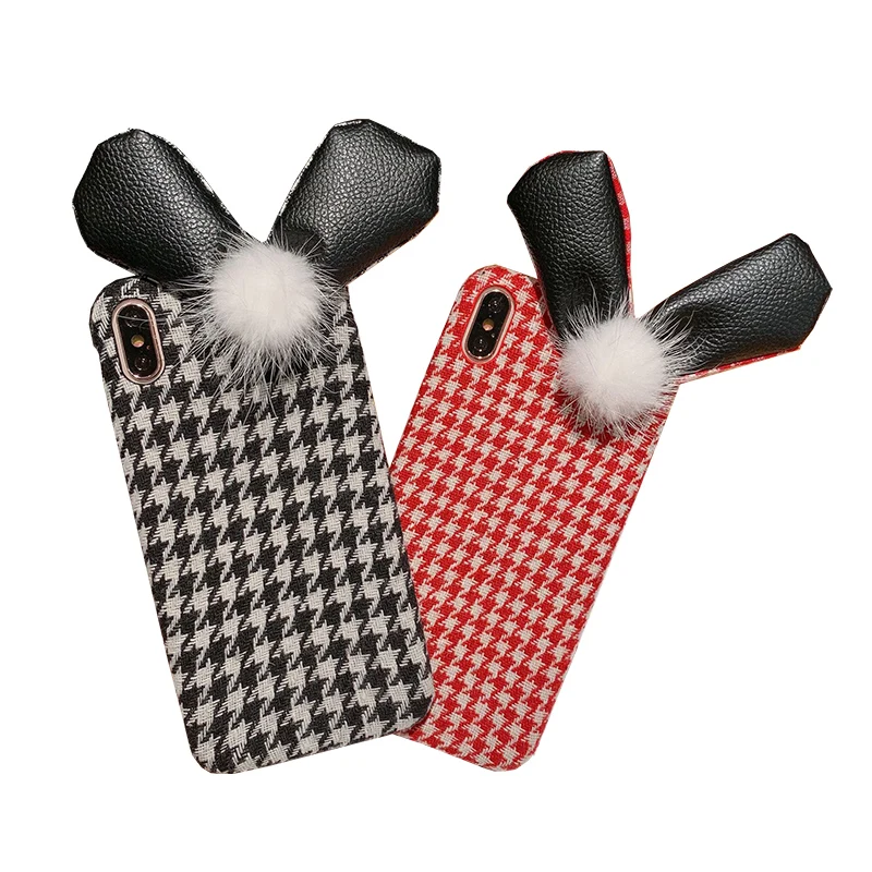 Kickstand Phone Case For iPhone X/XR/XS MAX Rabbit Ears Back Cover Houndstooth Patterned 7 8 Plus Caixa |