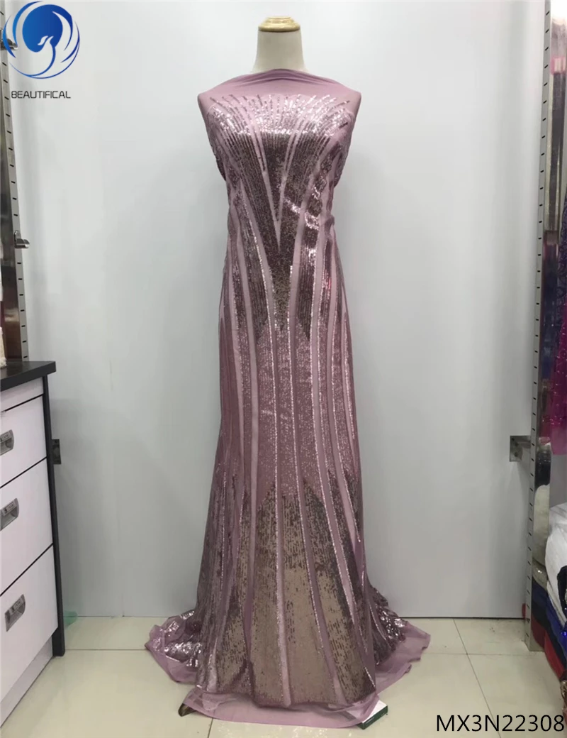 

Beautifical sequin fabric lace african lace fabrics on sales net lace fabric for party dress 5 yards/piece material MX3N223