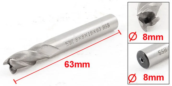Винтовой канавкой 3 Флейта 8 мм диаметр Резка Совет HSS резак концом 63 мм Длина 2 предмета