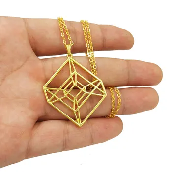 

Wholesale Fashion Hypercube Sacred Geometric Necklace For Women Tesseract Gold Necklace Jewelery 4D Cube Pendant Necklace