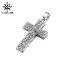 Cross Pendant Necklace for Men Silver Gold Hip Hop Iced Out Bling Rhinestone Stainless Steel Rope Chain Men's Jewelry
