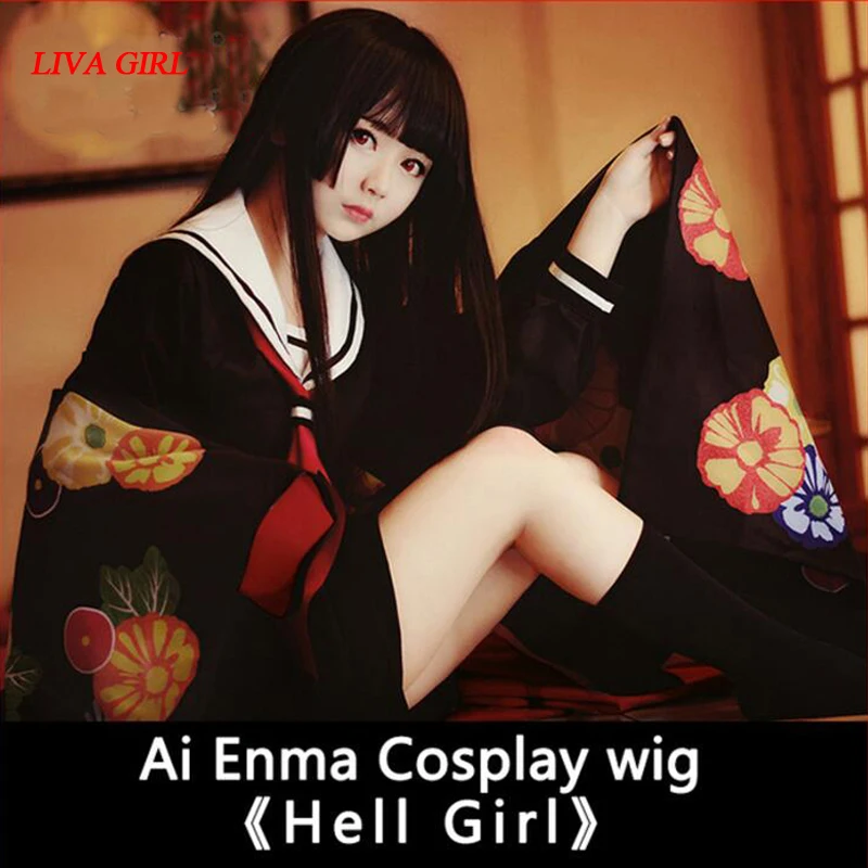 

LIVA GIRL NEW High quality HELL GIRL Cosplay Wig AI ENMA Costume play wigs Anime Game Halloween party Hair free shipping