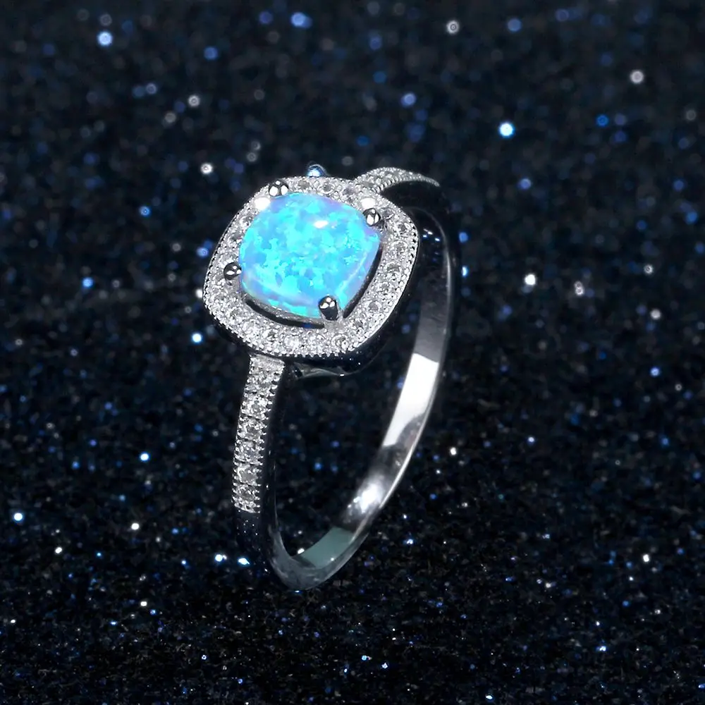 Женское кольцо из стерлингового серебра 925 пробы с квадратным синий Опаловый камень в стиле океана элегантные подарки для мамы(JewelOra RI103628