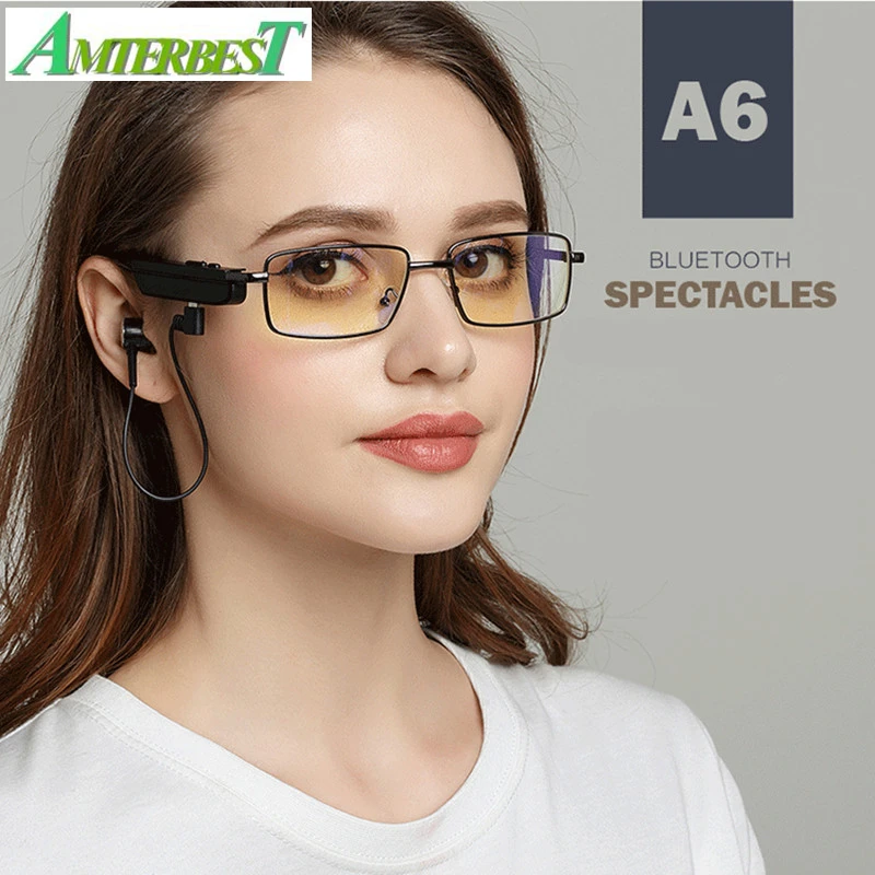 

AMTERBEST Portable Wireless Headphone Stereo Headset Bluetooth Myopia Glasses Earphone with Mic for Phone Smart Glasses Music